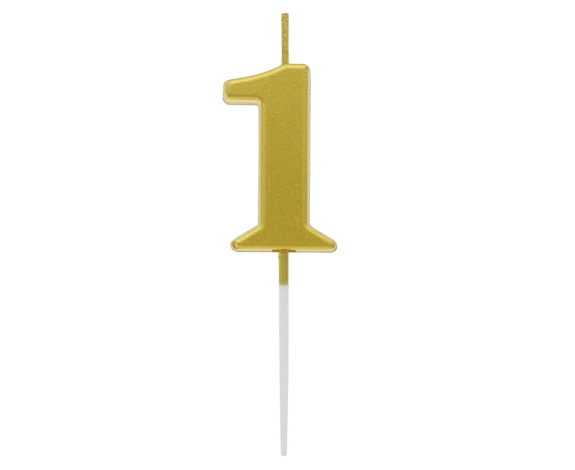 Świeczka piker B&C cyferka 1, metaliczna złota, dł. całkowita 9,5 cm