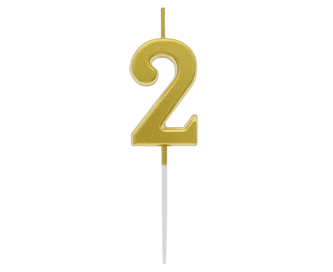 Świeczka piker B&C cyferka 2, metaliczna złota, dł. całkowita 9,5 cm