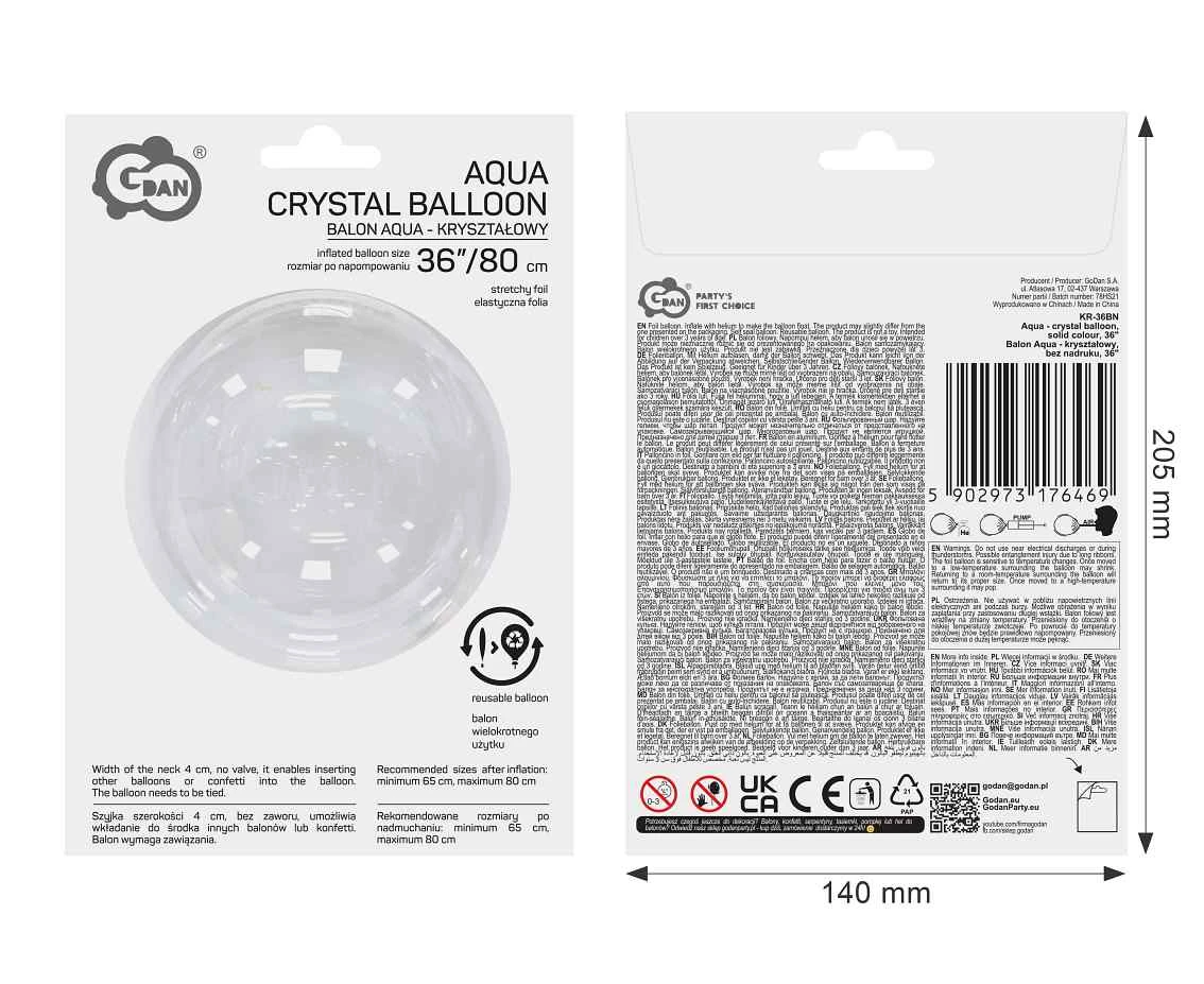 Balon Aqua - kryształowy, bez nadruku, 36" AA