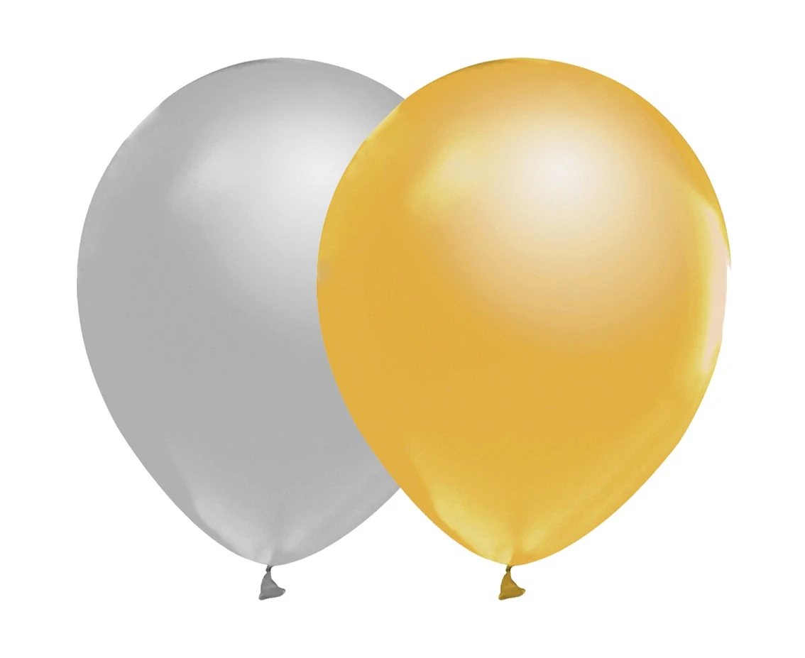 Balony B&C 12", metalik złote i srebrne, 50szt.