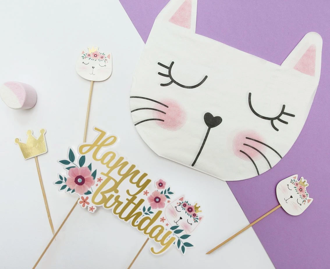 Dekoracja na tort Kotek - Happy Birthday, 15x19cm