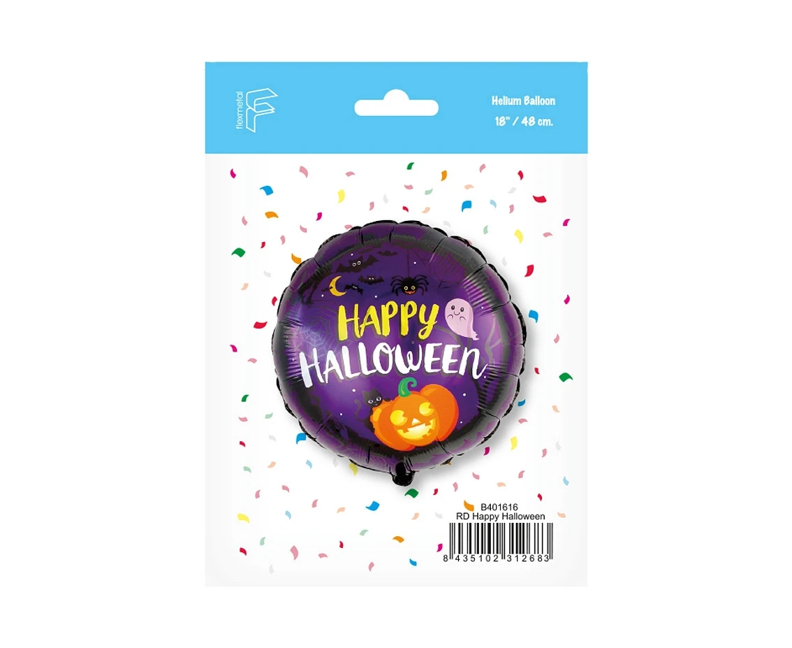 Balon foliowy 18" FX - Happy Halloween, pakowany