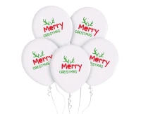 Balony Merry Christmas (z rogami), 12"/ 5 szt.