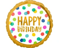 Balon foliowy 18" CIR "Happy Birthday" kropki, zapakowany KK