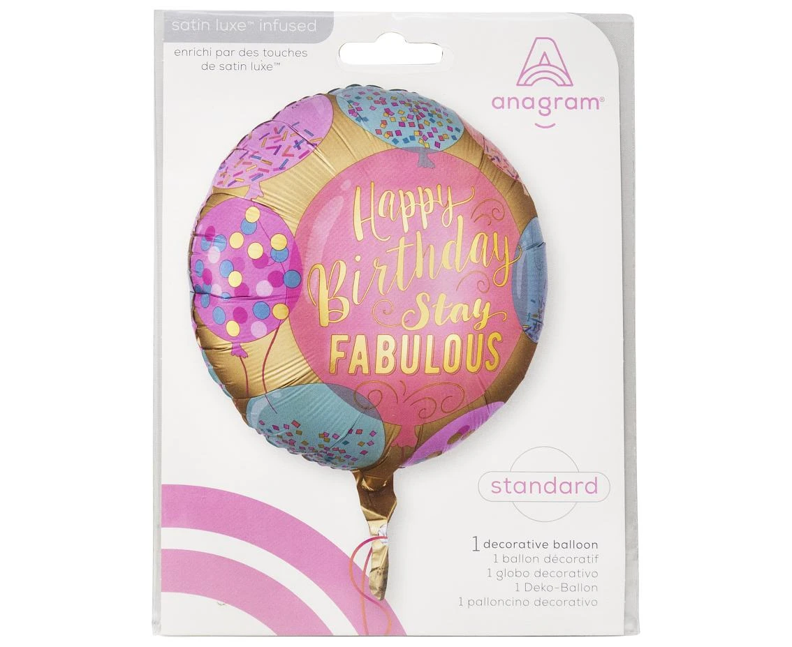 Balon foliowy 18" CIR " Happy Birthday Stay Fabulous", zapakowany KK