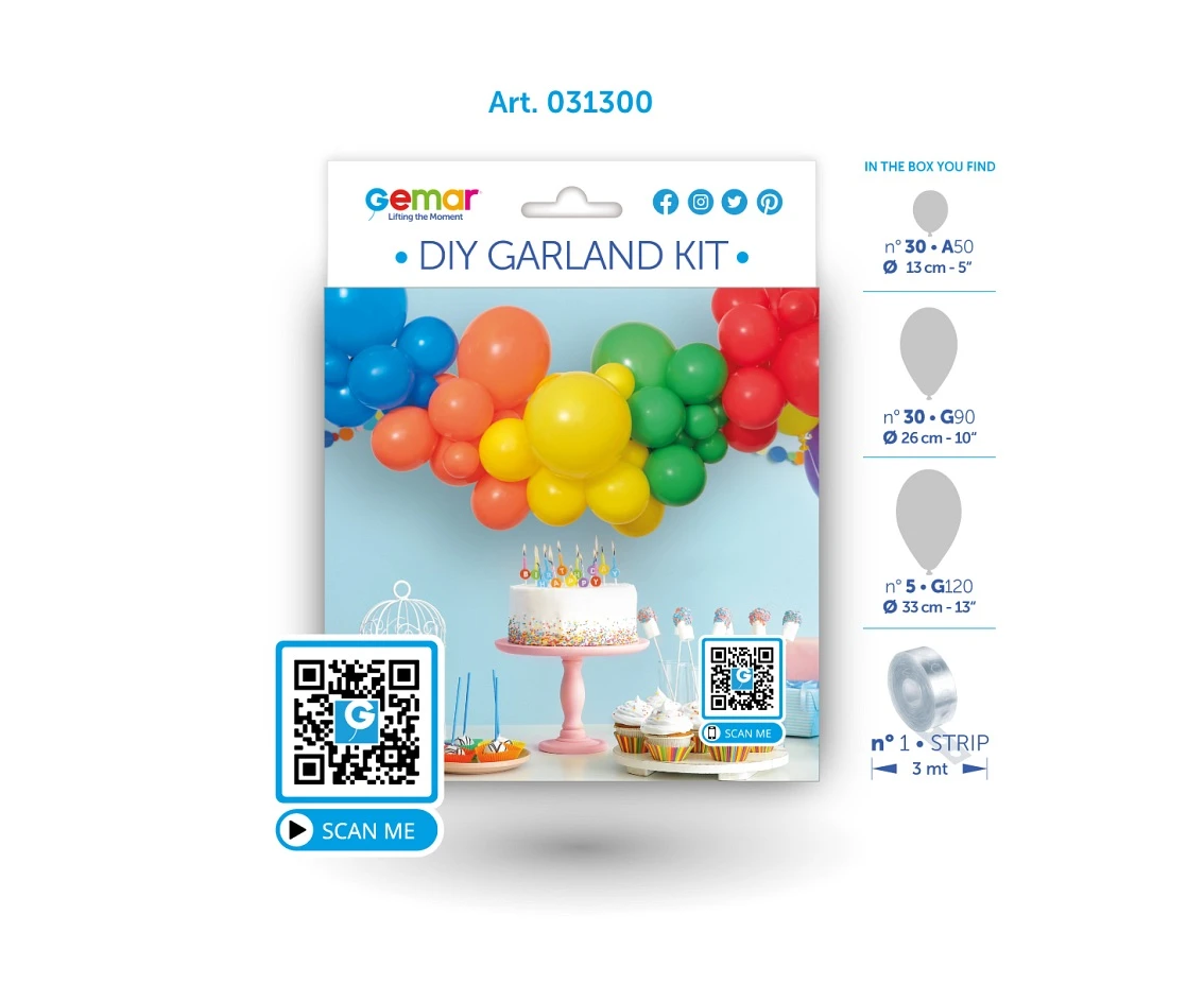 Girlanda balonowa DIY Tęczowa, 65 szt.