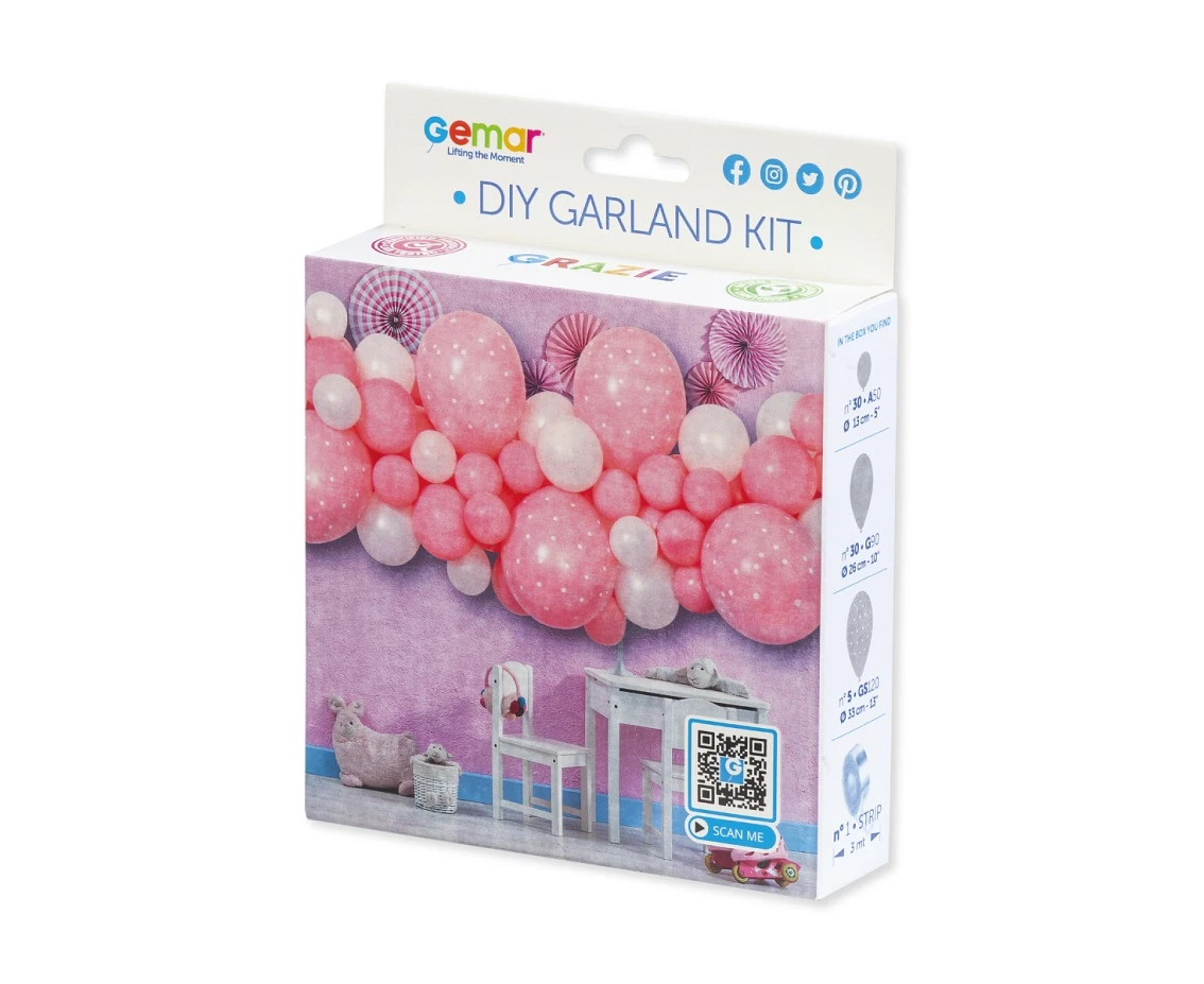Girlanda balonowa Gemar, diy baby pink, 65szt.