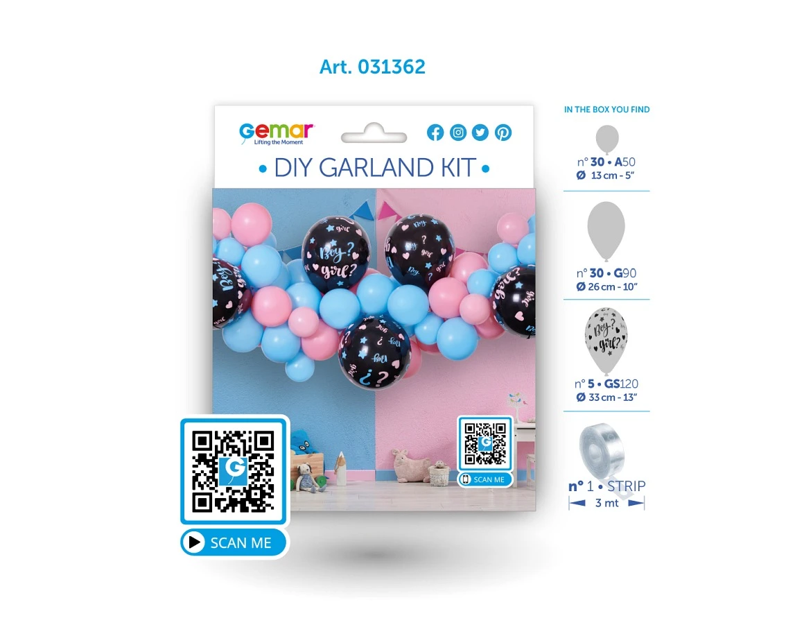 Girlanda balonowa DIY He or She, 65 szt.