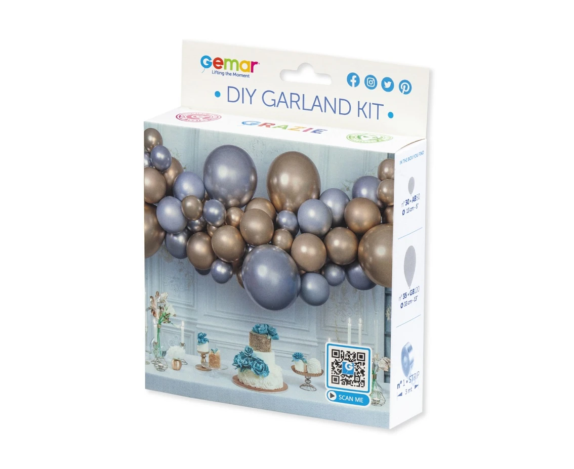Girlanda balonowa Gemar, diy srebrnozłota shine, 65szt.