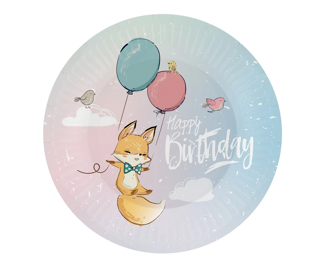 Talerzyki papierowe Kolekcja Happy Birthday - Lisek, 18 cm/ 6 szt. KK