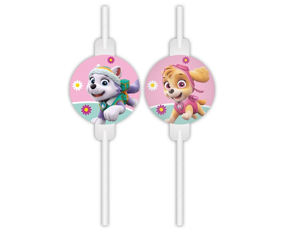 Rurki (słomki) papierowe z medalionem Paw Patrol Skye & Everest, 4 szt.(papier FSC)