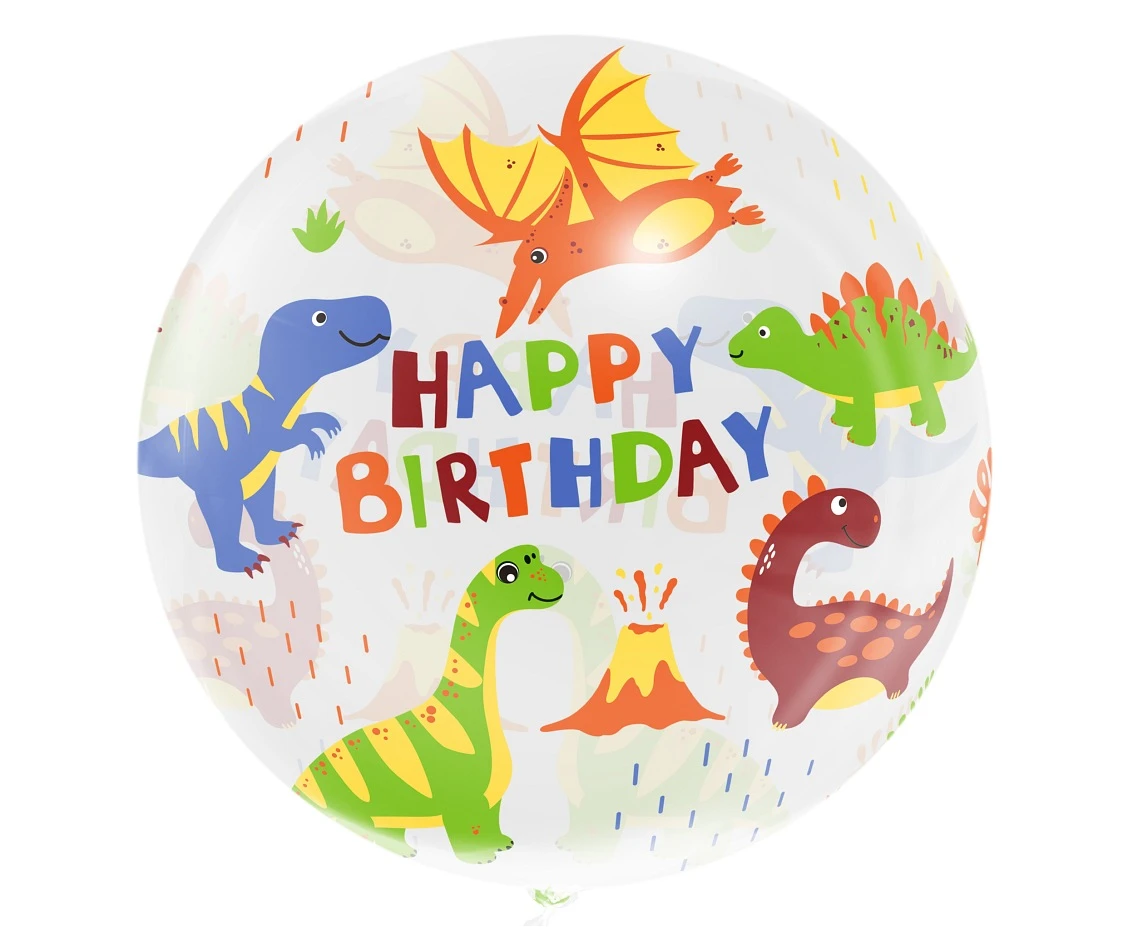 Balon Aqua - kryształowy, Happy Birthday (dinozaury), 20 cali KK