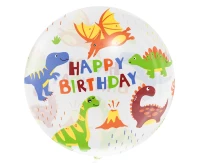Balon Aqua - kryształowy, Happy Birthday (dinozaury), 20 cali KK