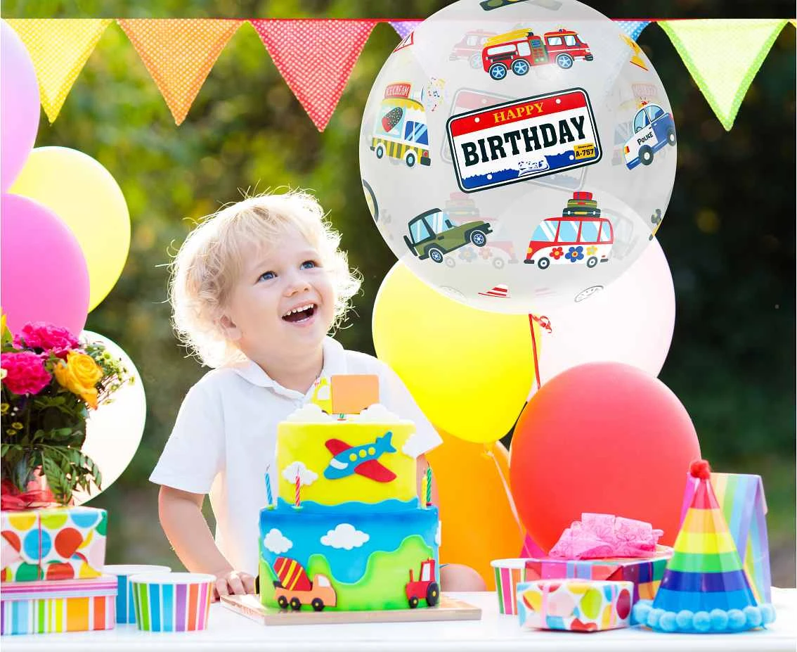 Balon Aqua - kryształowy, Happy Birthday (pojazdy), 20 cali KK