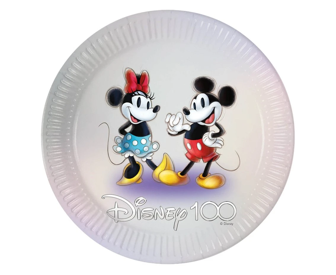 Talerzyki papierowe Disney 100 - Mickey & Minnie, next generation, 23 cm, 8 szt. (plastic-free) KK