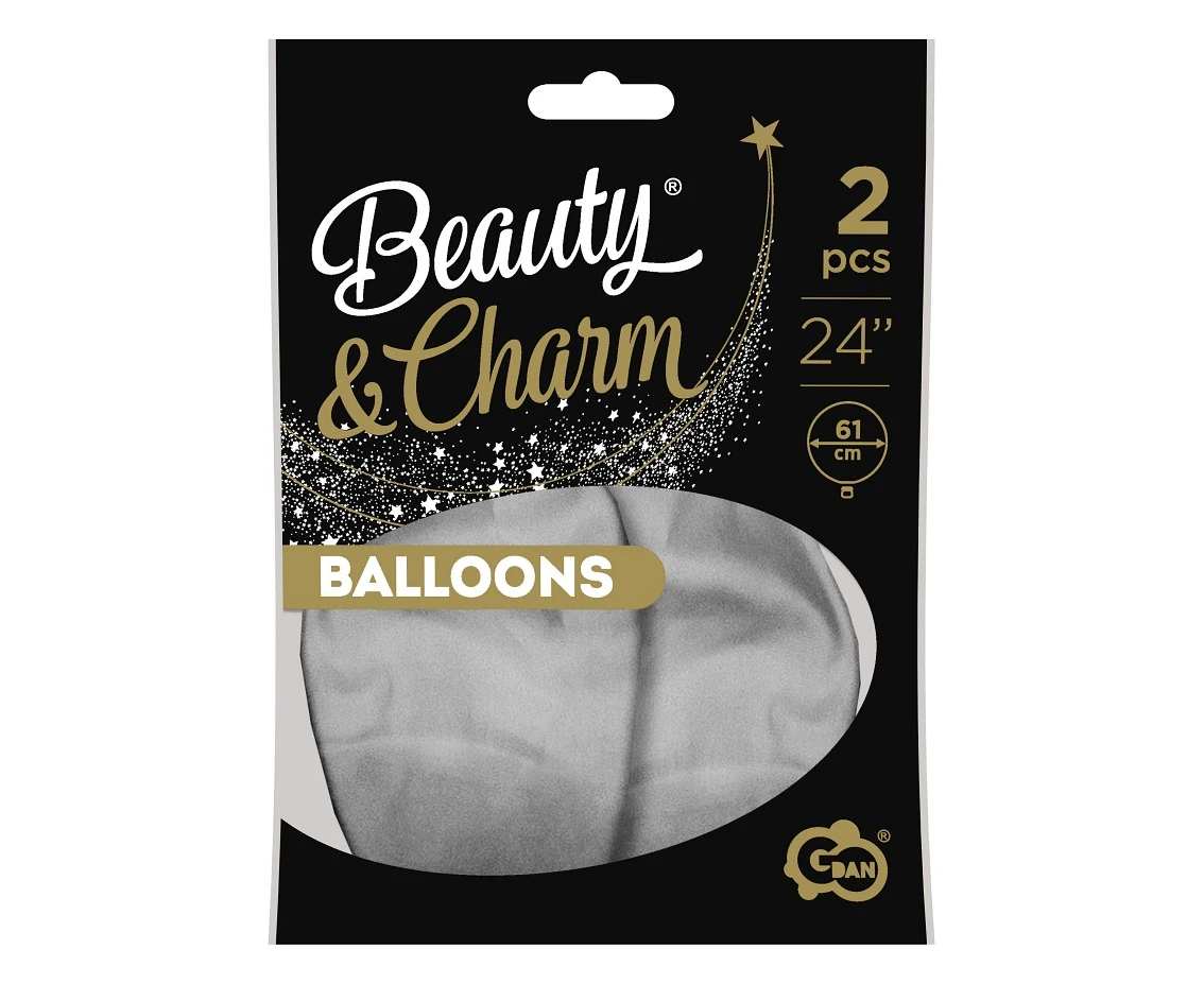 Balony B&C 24", platyna srebrne, 2szt.