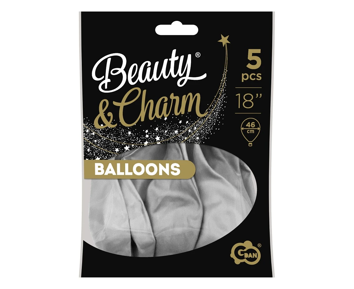 Balony B&C 18", platyna srebrne, 5szt.