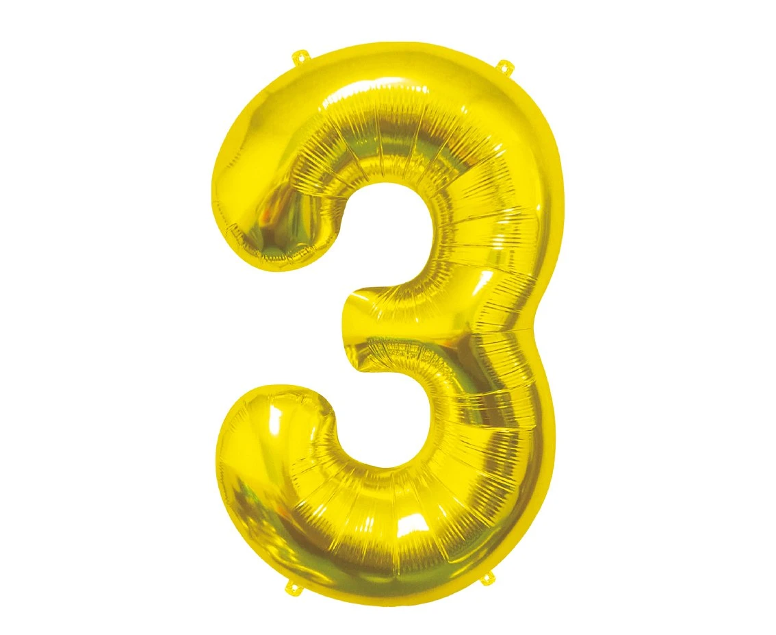 Balon foliowy B&C Cyfra 3, złota, 85 cm  AA