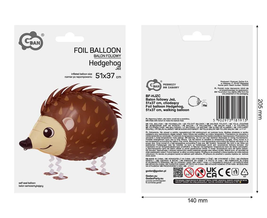 Balon foliowy Jeż, 51x37 cm, chodzący
