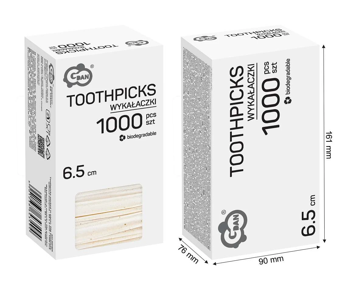 Wykałaczki w papierku 25g grubości, bez nadruku - 65 x 2 mm / 1000 szt.