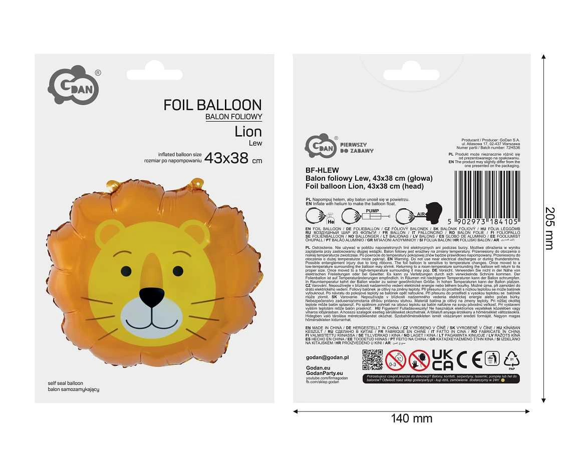 Balon foliowy Lew, 43x38 cm (głowa) AA