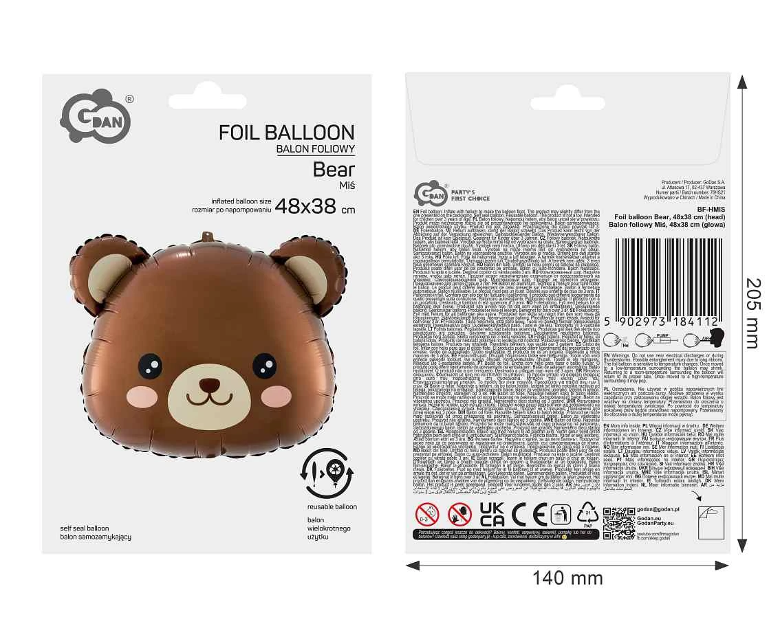 Balon foliowy Miś, 48x38 cm (głowa) AA