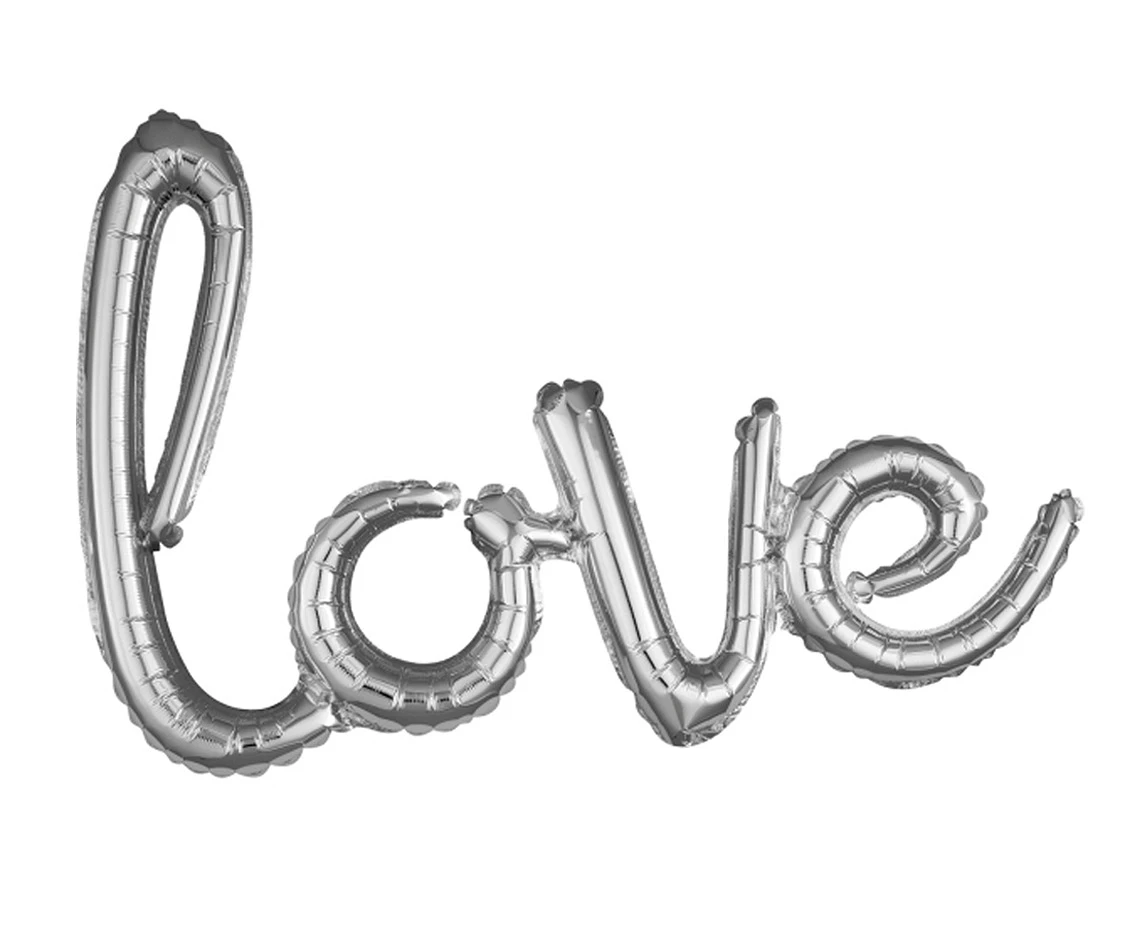 Balon foliowy Napis "LOVE", srebrny, 78x53 cm, zapakowany KK