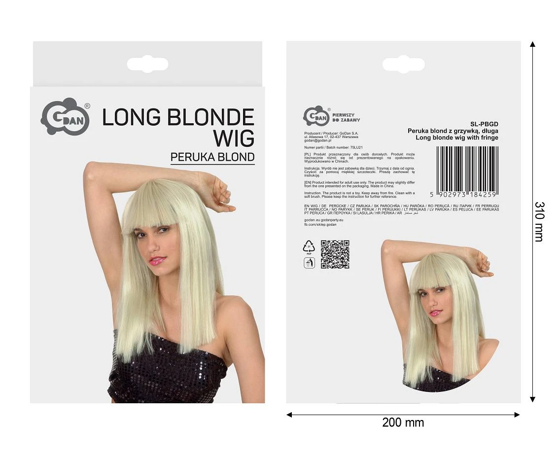 Peruka blond z grzywką, długa