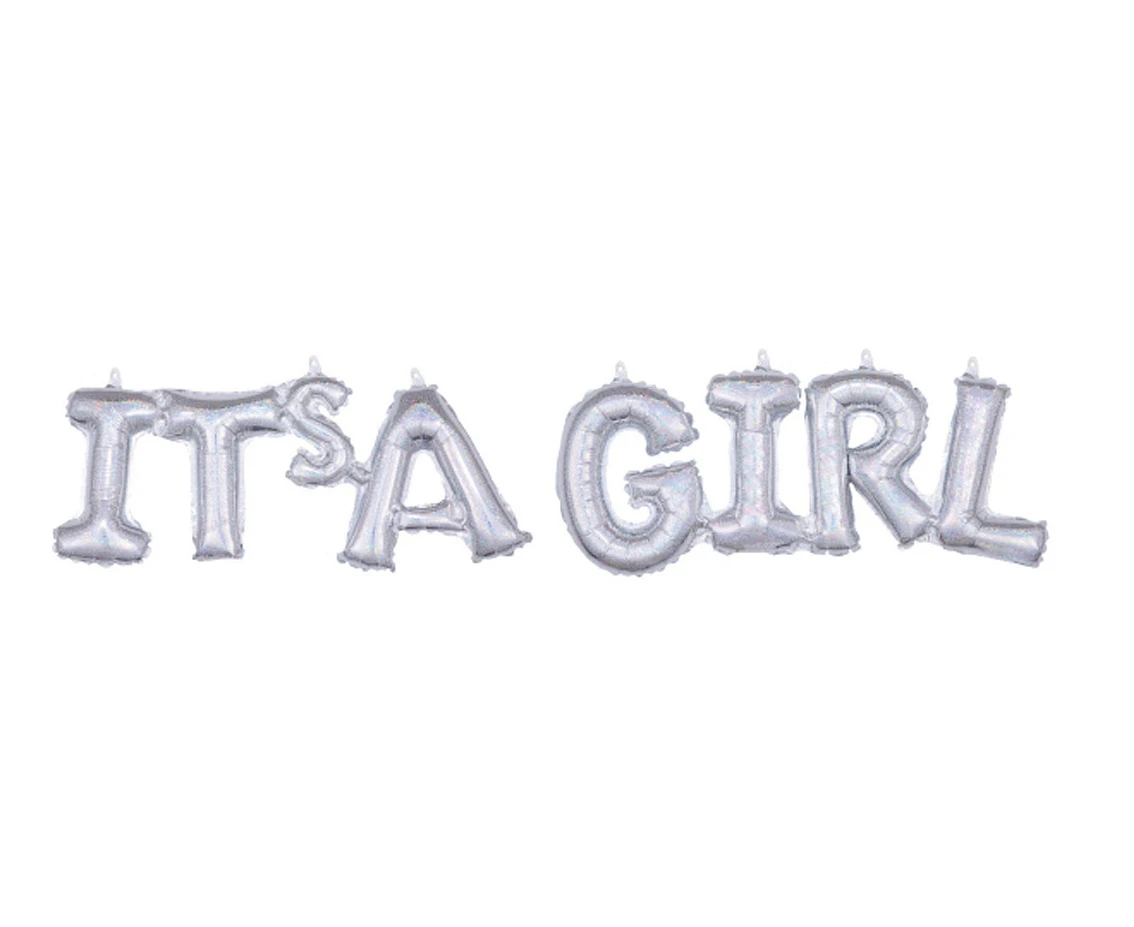 Balon foliowy Napis "IT''''S A GIRL", srebrny holograficzny, zapakowany KK