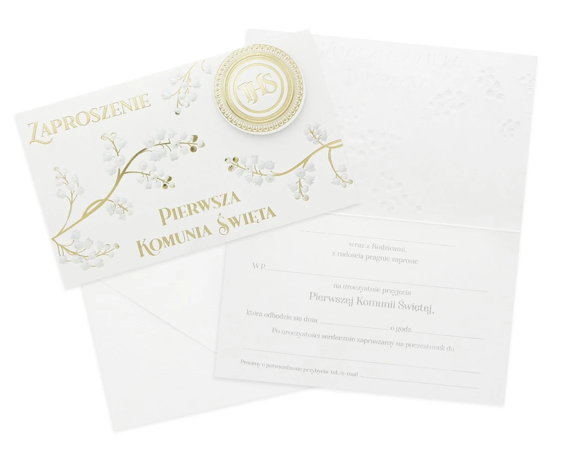 Zaproszenia Pierwsza Komunia Święta, z gałązką, 5 szt.