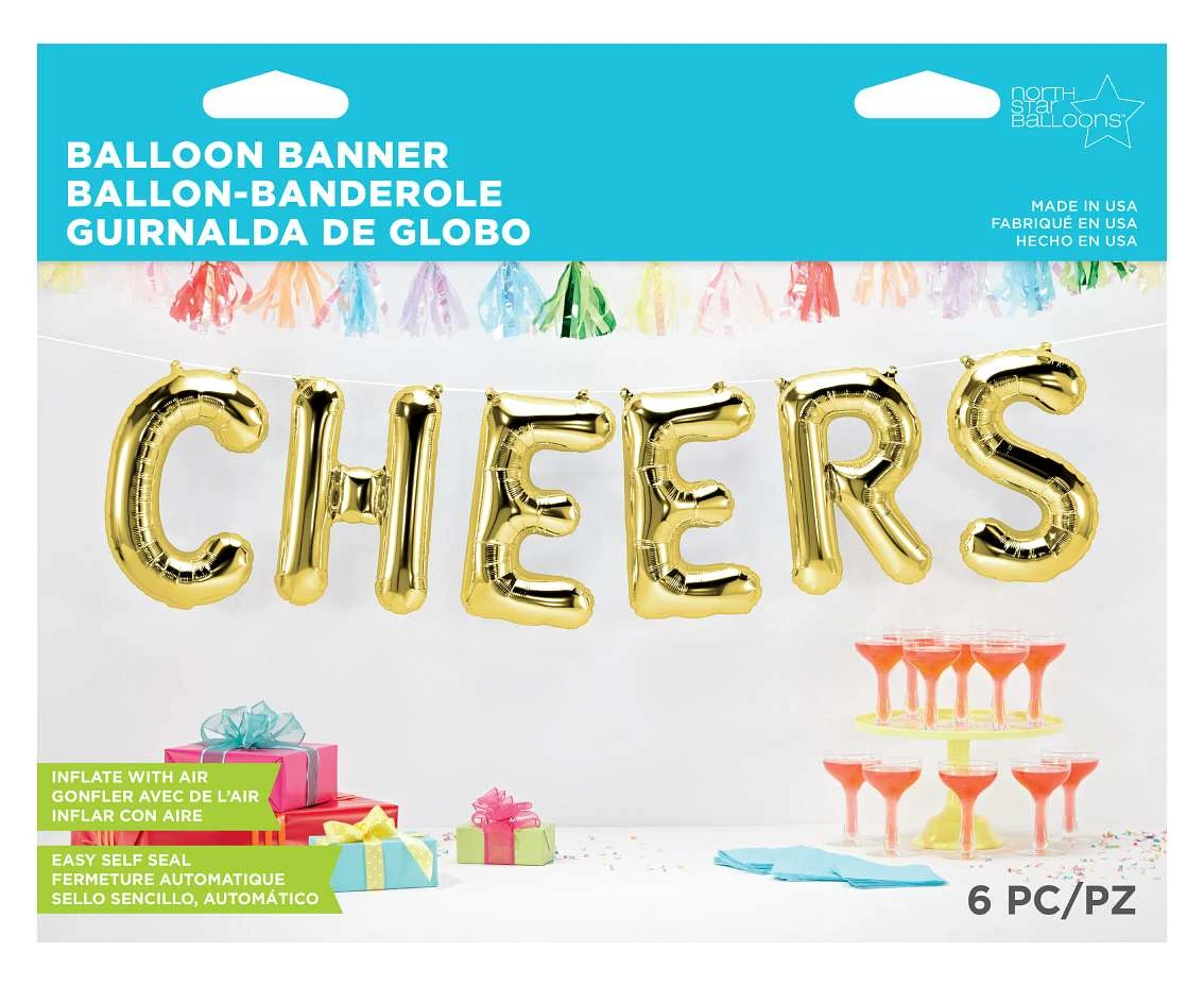 Balon foliowy 16" QL Napis "Cheers", złoty KK