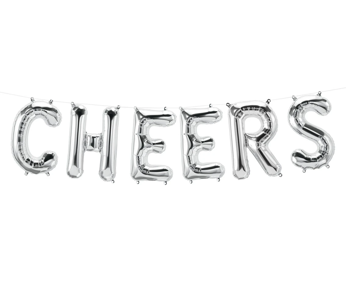 Balon foliowy 16" QL Napis "Cheers", srebrny KK