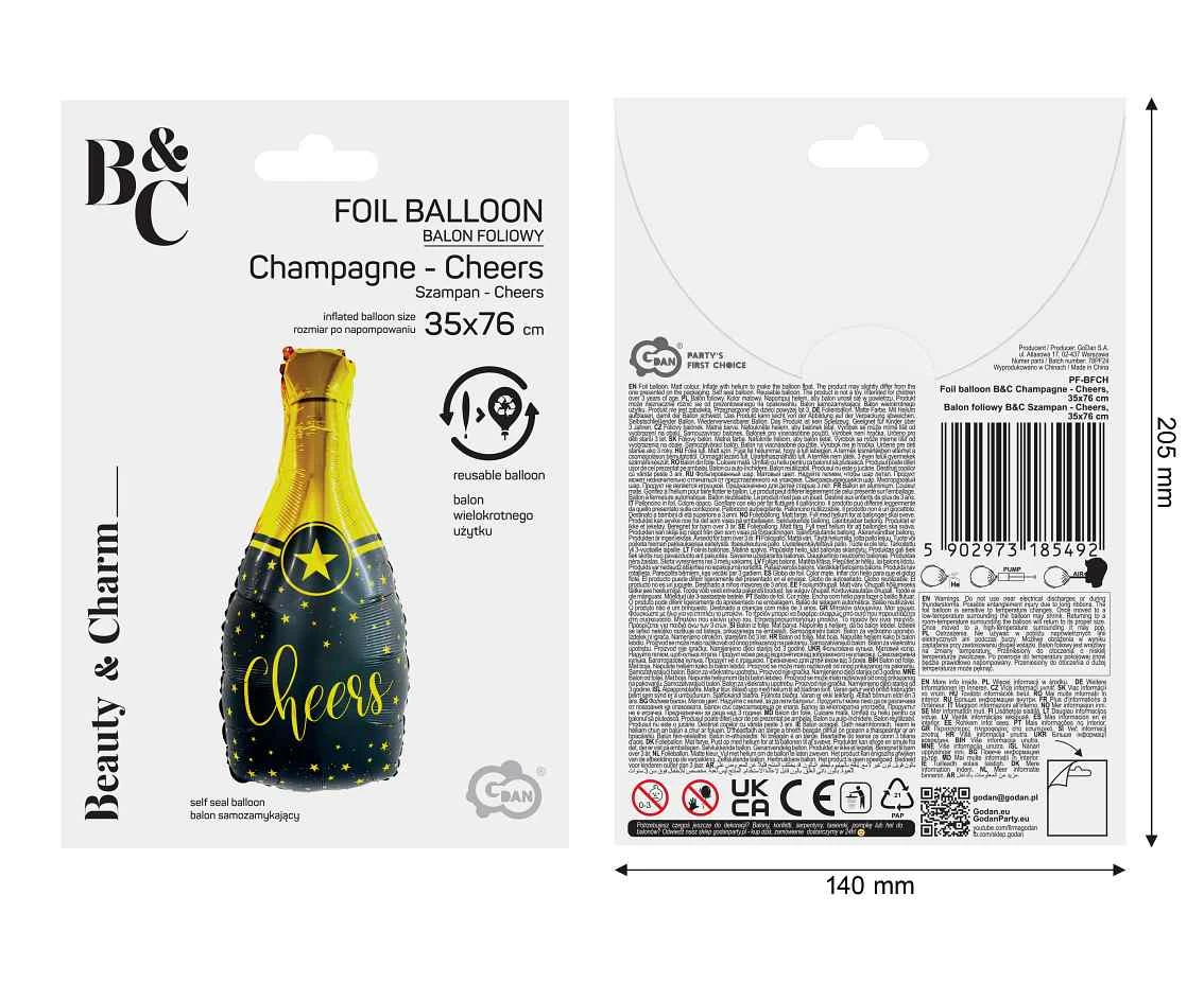 Balon foliowy B&C Szampan - Cheers, 35x76 cm