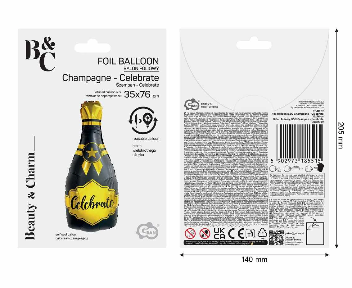 Balon foliowy B&C Szampan - Celebrate, 35x76 cm