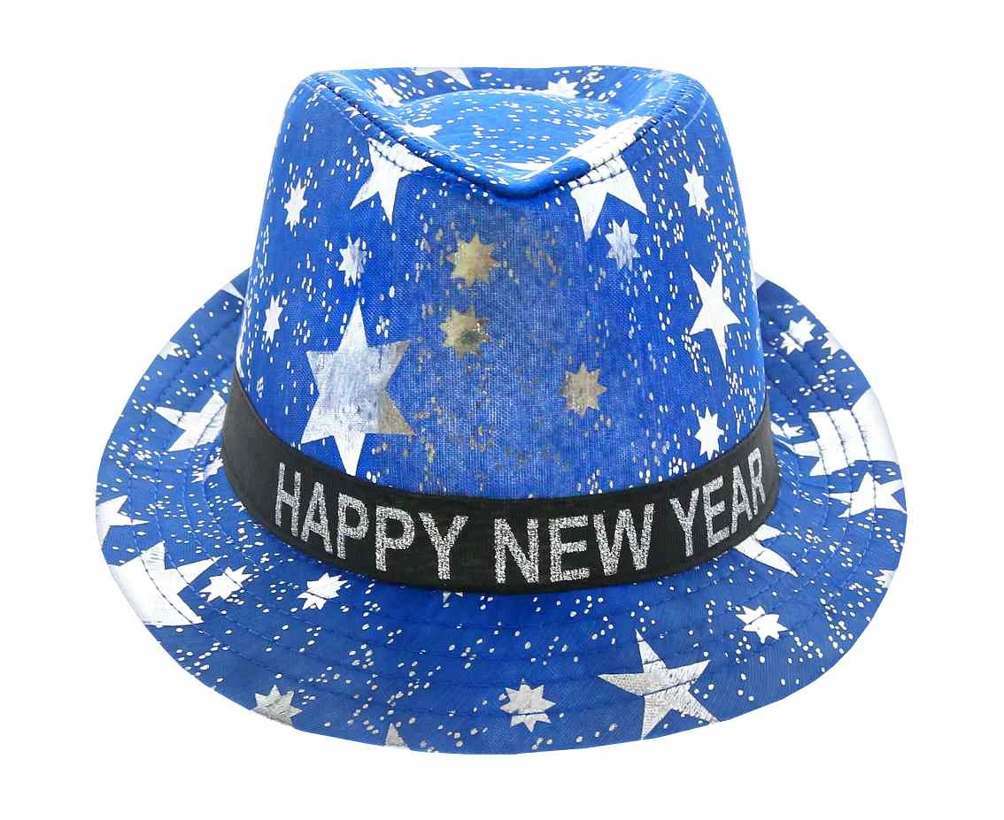 Kapelusz Happy New Year, niebieski w gwiazdki KK