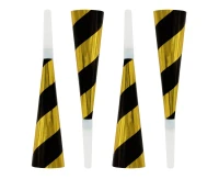 Trąbki horn papierowe, złoto-czarne, 4 szt., 20 cm
