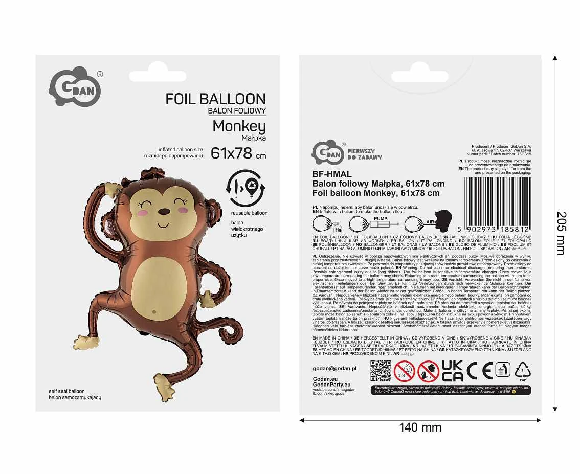 Balon foliowy Małpka, 61x78 cm KK