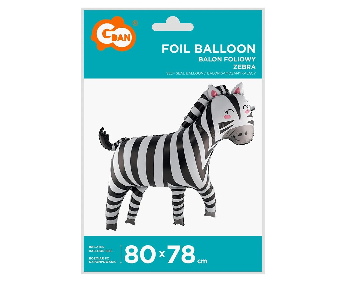 Balon foliowy Zebra, 80x78 cm KK