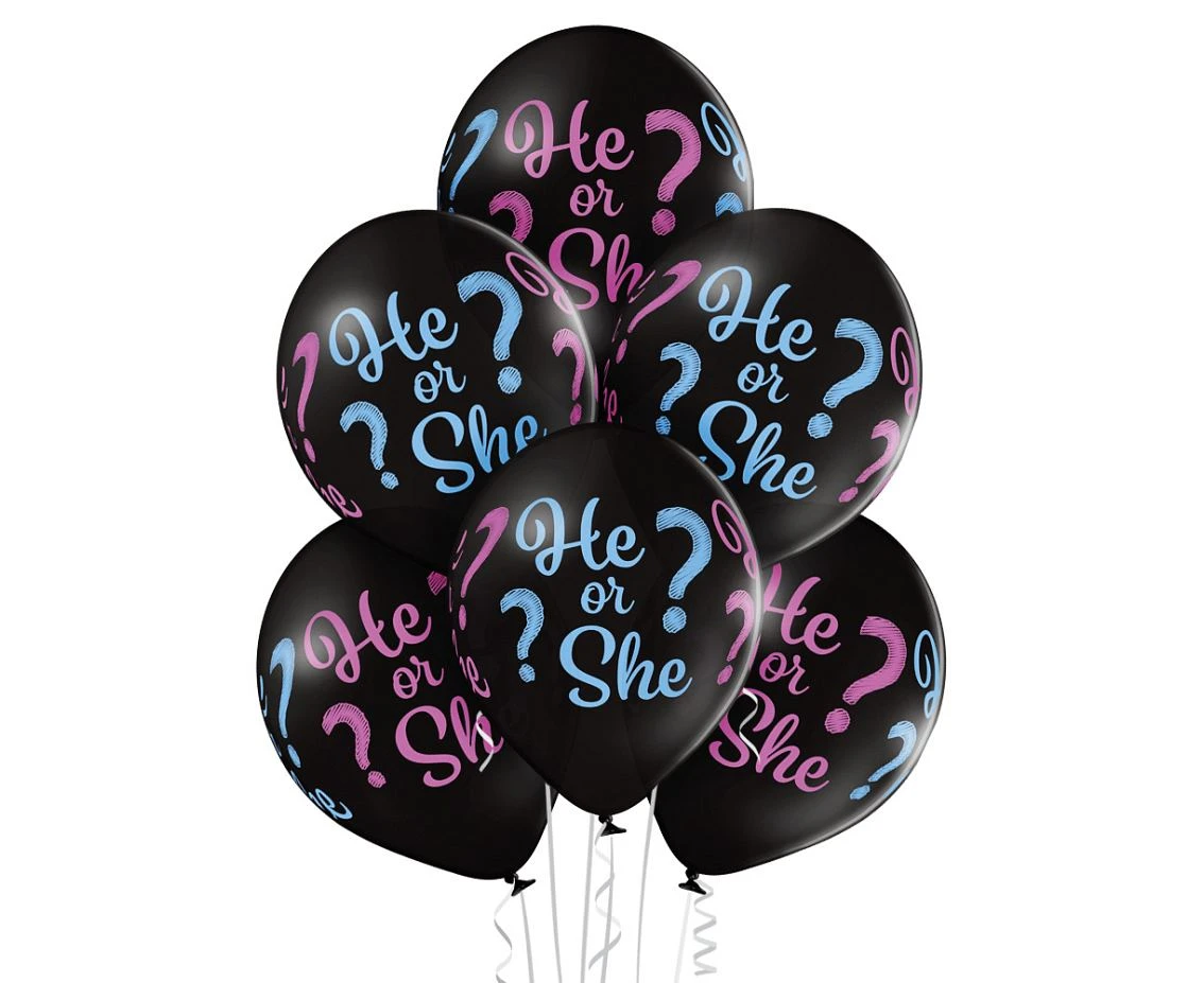Balony Belbal 12", D11, "He or She?" czarne, 6szt.