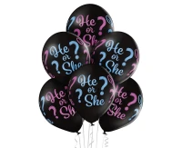 Balony Belbal 12", D11, "He or She?" czarne, 6szt.