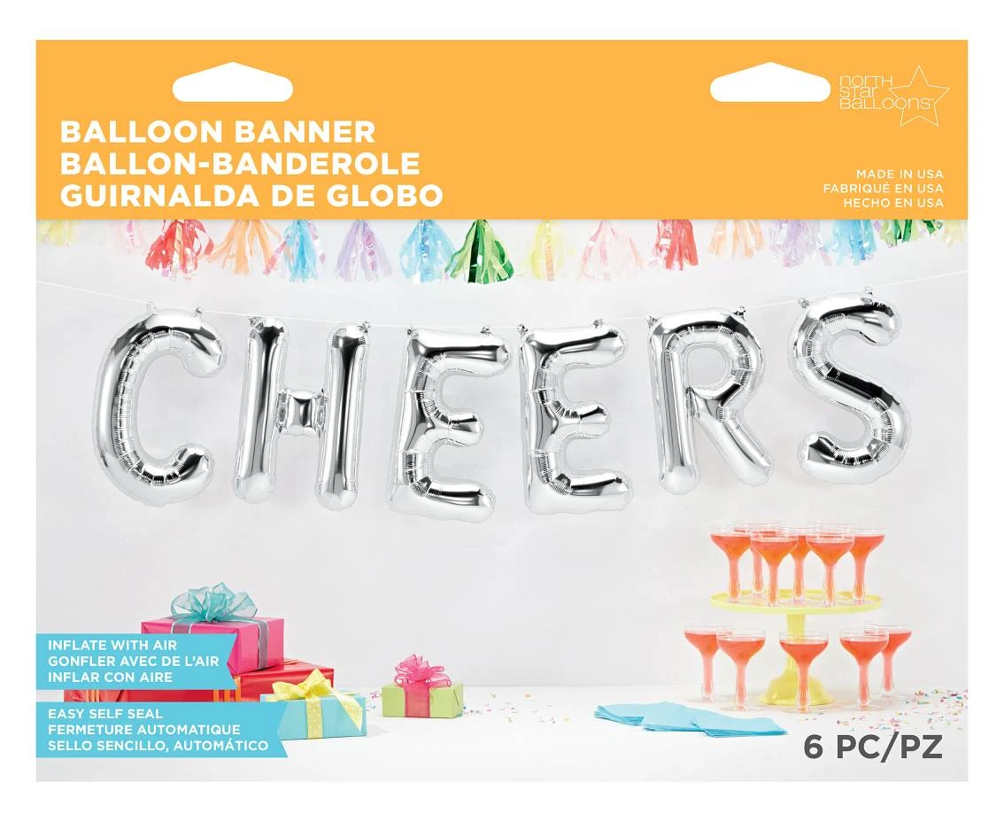 Balon foliowy 16" QL Napis "Cheers", srebrny KK