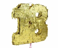 Piniata cyfra „18”, metaliczna złota, foliowa, 50x40.5x8 cm, KK