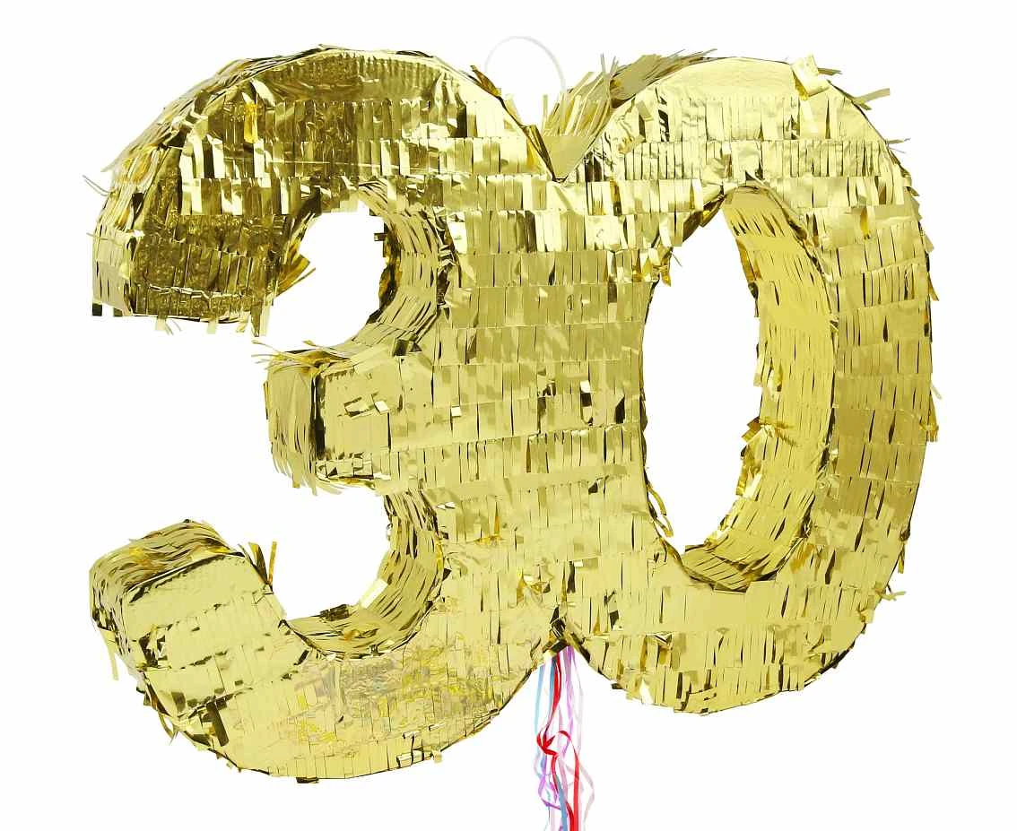 Piniata cyfra „30”, metaliczna złota, foliowa, 50x40.5x8 cm, KK