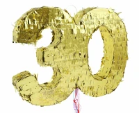 Piniata cyfra „30”, metaliczna złota, foliowa, 50x40.5x8 cm, KK