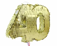 Piniata cyfra „40”, metaliczna złota, foliowa, 50x40.5x8 cm, KK