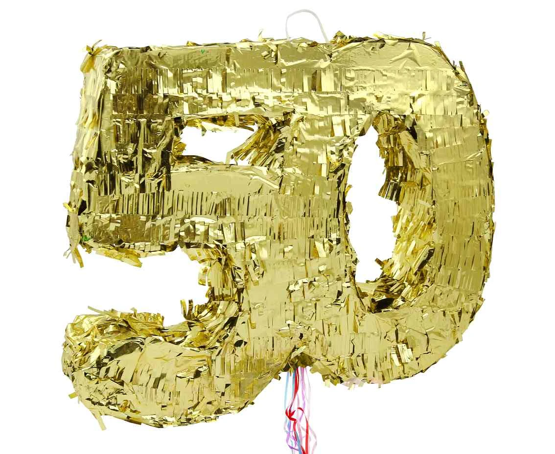 Piniata cyfra „50”, metaliczna złota, foliowa, 50x40.5x8 cm, KK