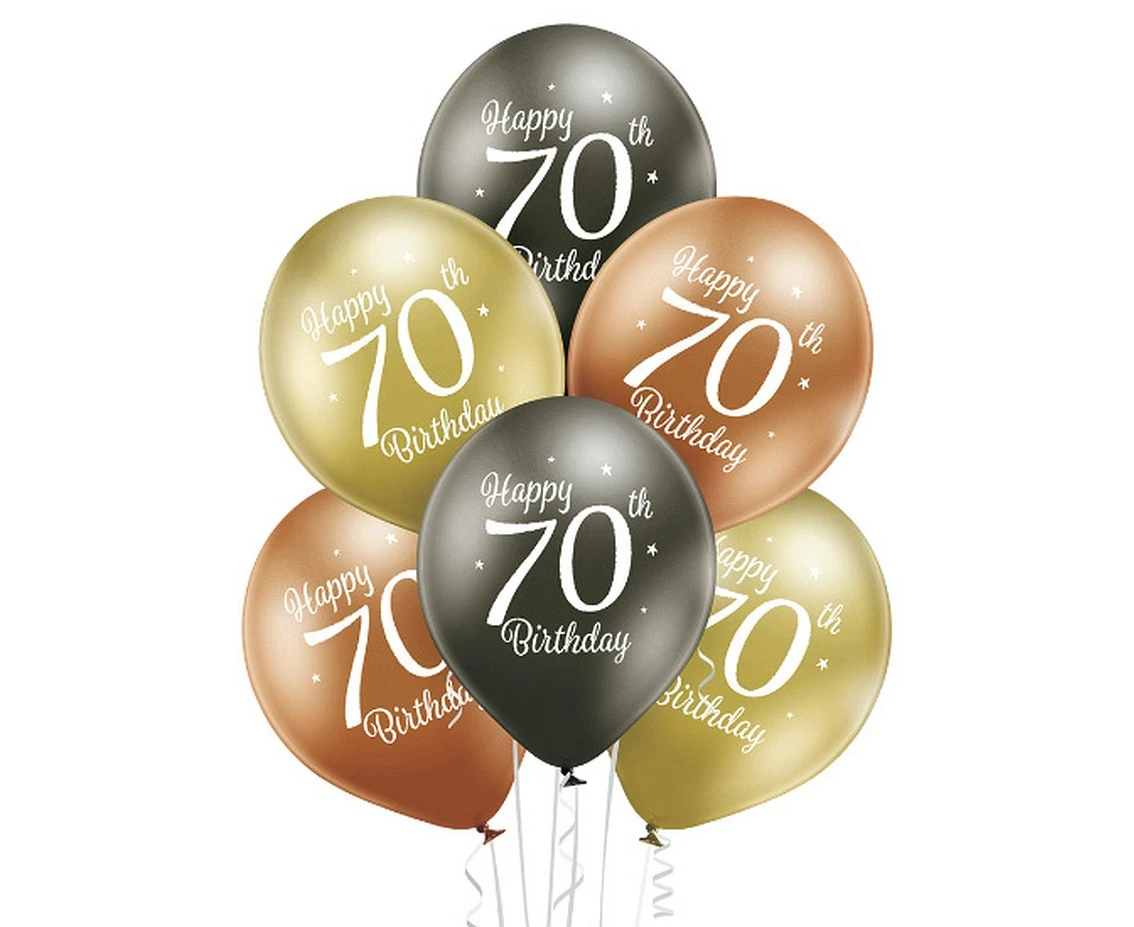 Balony D11 70th Birthday Mix 3, 1C2S, 6 szt.