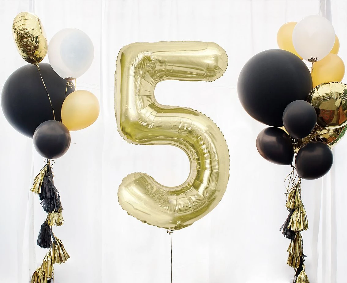 Balon foliowy B&C, cyfra 5, szampańska, 85 cm AA