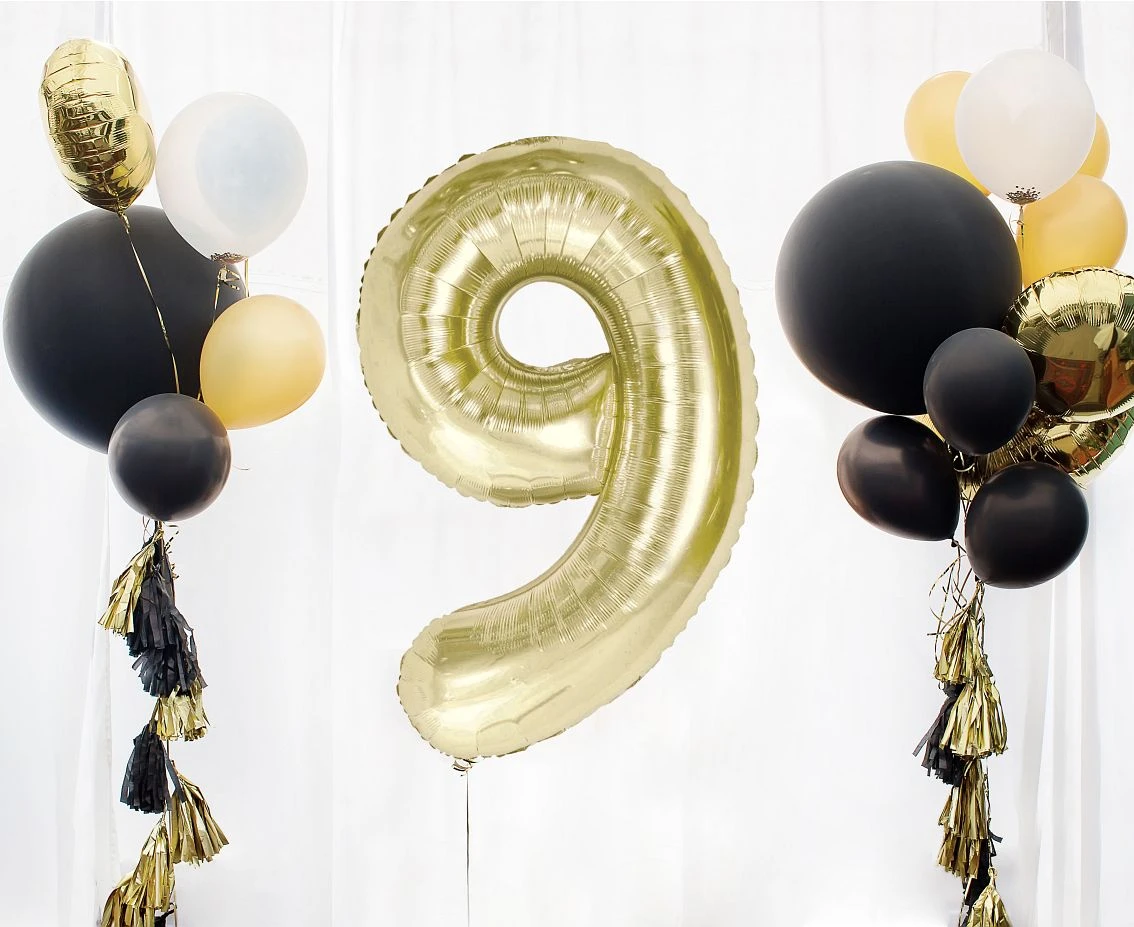 Balon foliowy B&C, cyfra 9, szampańska, 85 cm AA