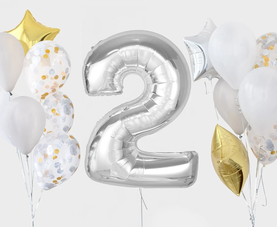 Balon foliowy Smart, cyfra 2, srebrna, 92 cm KK